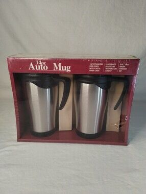14oz Auto Mug Twin Stainless Steel Travel Mugs with Black Lid